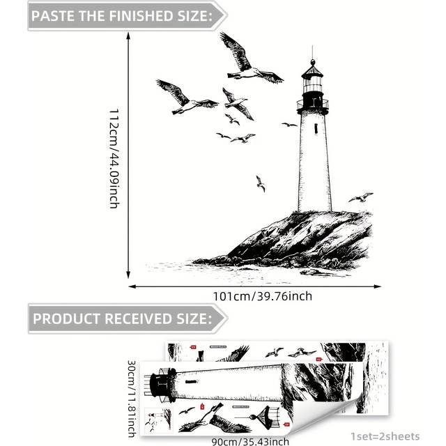 TEMU New Simple Lighthouse And Art Wall Stickers For Living Room And Bedroom Decoration Background Wall Stickers (ms3351-yl)