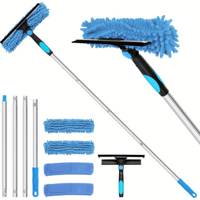TEMU Professional 72" High Window Cleaning Squeegee Set With Extension Pole, 2-in-1 High Window Cleaning Squeegee Set With 1 Rotatable Head And 4 Interchangeable Washers
