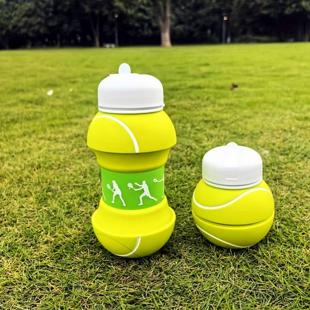 TEMU Silicone Tennis Ball Water Bottle 550ml - Insulated, Foldable, Leak-proof, Shatterproof, Hand Wash Only - Multipurpose For Sports, Fitness, Travel - Ideal Christmas Gift