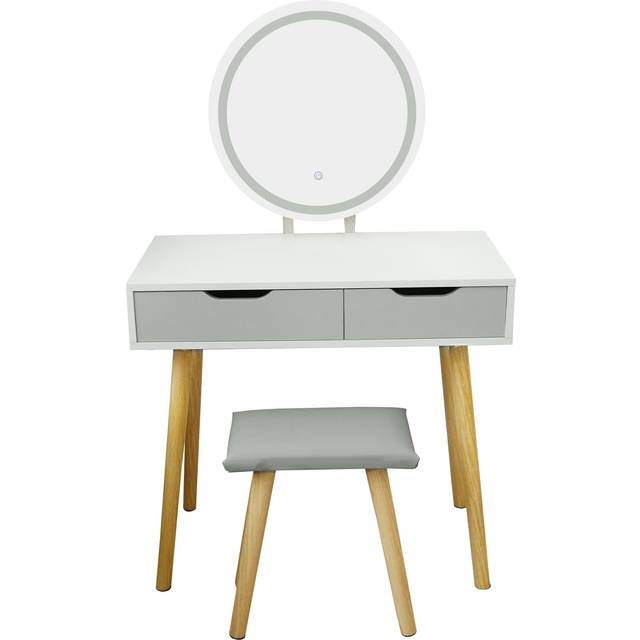 TEMU Dressing Table Set With Oval Mirror Led Lights, 2 Drawers Makeup Table And Cushioned Stool, Style, Adjustable 3-color Lighting , With 4 Drawers, Durable High-quality Materials