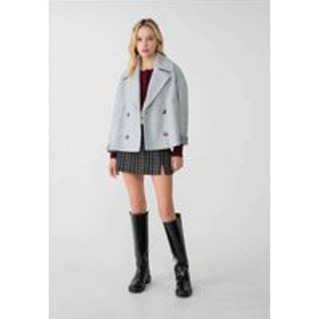 Stradivarius Short double-breasted coat Grey melange M