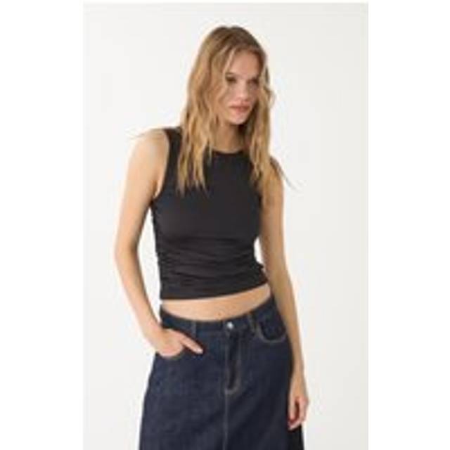 Stradivarius Polyamide draped T-shirt Black S