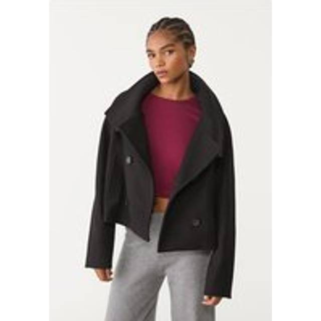 Stradivarius Short double-breasted high neck coat Black XL