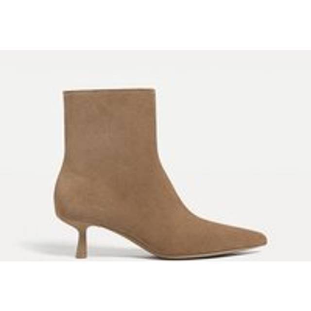 Stradivarius Split leather stiletto heel ankle boots BEIGE 2