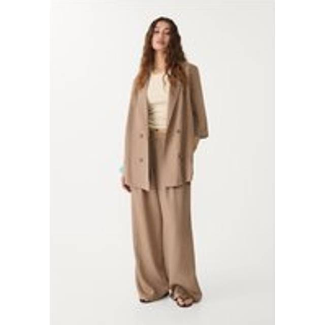 Stradivarius Striped linen blend kimono blazer Brown L