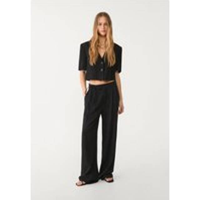 Stradivarius Short sleeve cropped linen blazer Black M