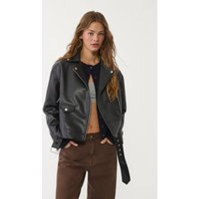 Stradivarius Oversize faux leather biker jacket Black M
