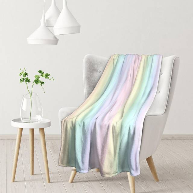 TEMU Pastel Striped Fresh Scenery Printed Flannel Blanket - Flannel Printed Throw, Shawl Blanket
