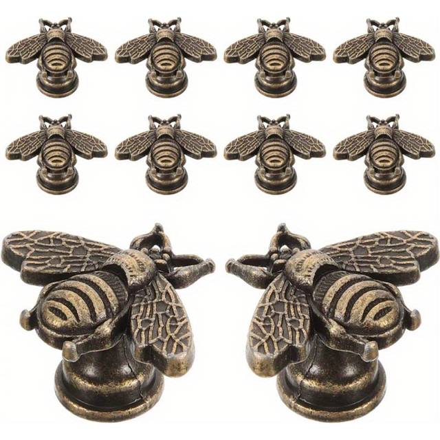 TEMU 10pcs Antique Metal Drawer Knobs - Vintage Golden Pulls For Dresser & Cupboard Decor, Intricate Honeycomb Pattern, Rustic Home Decor Accessory, Bee Decorations