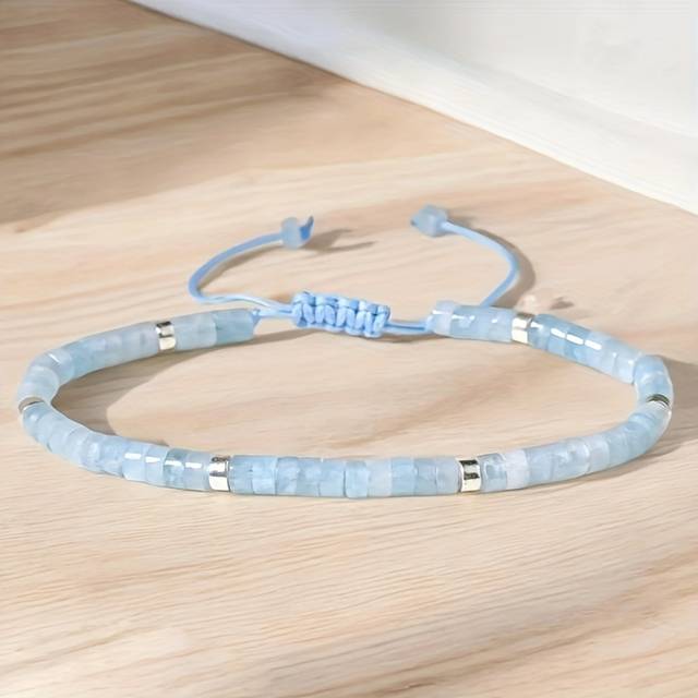 TEMU Adjustable Blue Aquamarine Stone Bracelet - Dainty & With Natural Stones, Casual Attire Or As A Gift, Aquamarine Jewelry