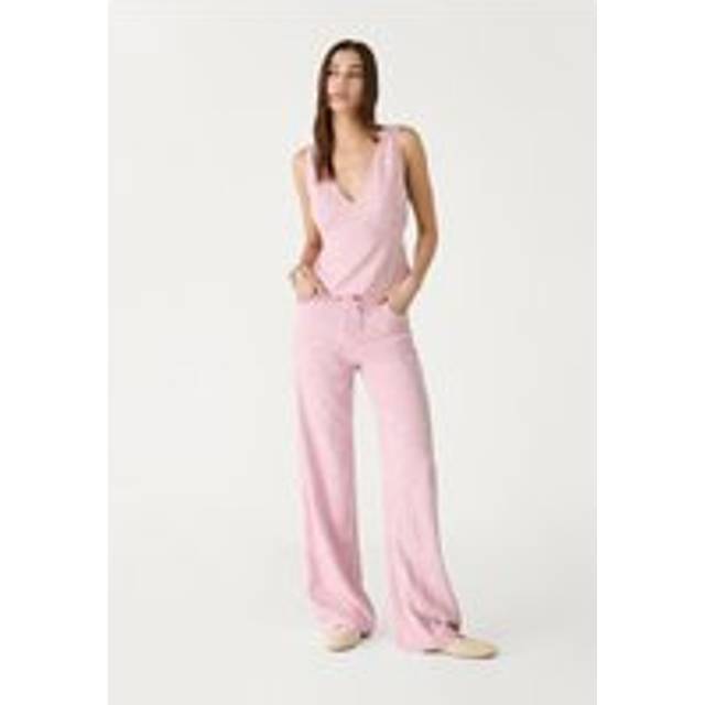 Stradivarius Linen blend embroidered straight-leg trousers Pastel pink 12