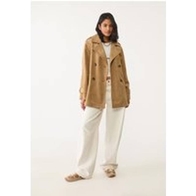 Stradivarius Regular faux suede trench coat Stone S