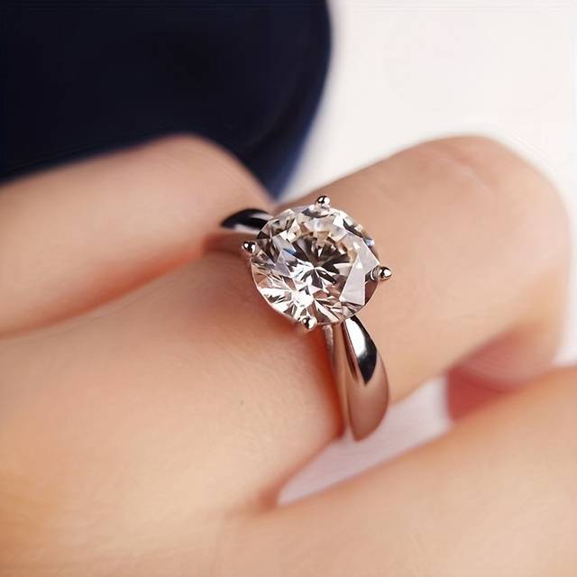 TEMU 1pc 1/2/3 Carat 925 Silver Moissanite Ring, , Fashionable And , Luxurious, Lightweight, Rhodium Plated, 1.8g, Elegant Classic, With Gift Box, For Valentine's Day, Day, Birthday, Anniversary And