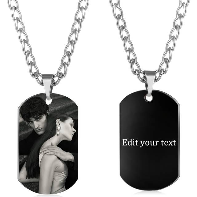 TEMU Custom Engraved Stainless Steel Pendant Necklace - Personalized Photo Keepsake, Waterproof Design - Ideal Gift For Men, Couples, Boyfriend, Family & , Funky Style, Fashion Accessory