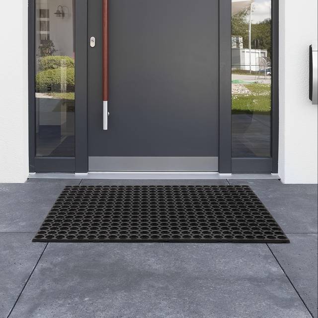 TEMU Honeycomb Indoor Outdoor Rubber Ring Entrance Floor Door Mat Heavy Duty Matt With Drainage Holes Scrapper Playground Garden Matting - (75x45cm, 1.3cm Thick, Medium)