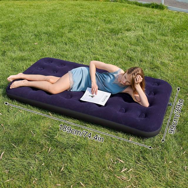 TEMU 1 Portable Inflatable Air Mattress, Double-sided Velvet Thickened Foldable Air Bed, Suitable For Outdoor Camping And Beach, Includes Pump
