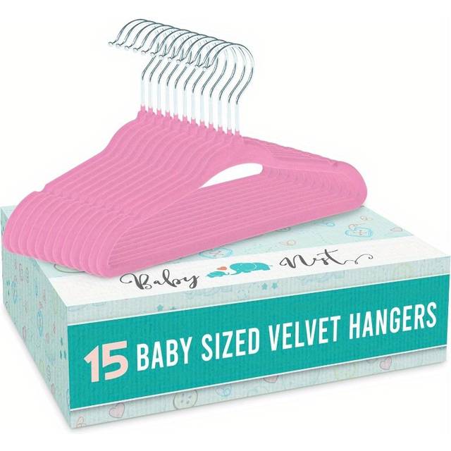 TEMU 15pcs Ba-by Hangers For Clothes - Velvet Chi-ldrens Coat Hangers For Nu-rsery And Wardrobe Organisation - K-ids Clothes Hangers - Pink