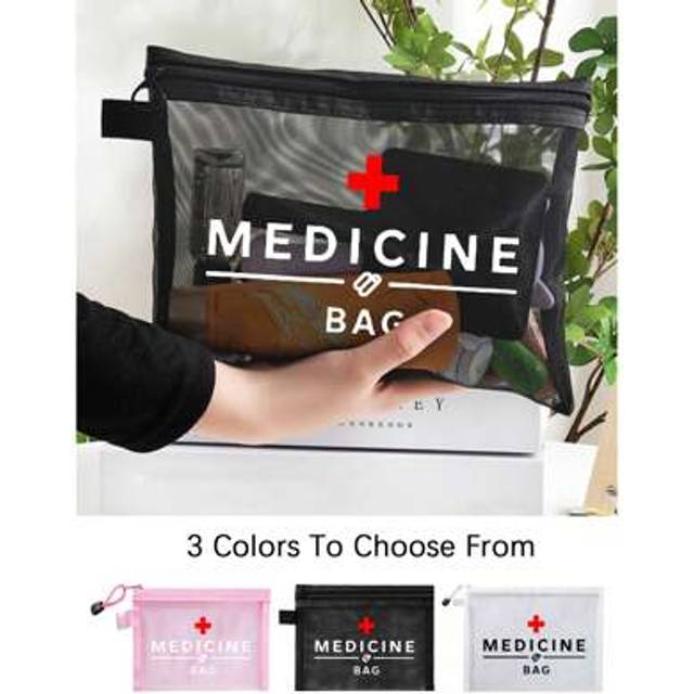 SHEIN Mesh Cosmetic Bag With &#34;Medicine&#34; , Portable Storage Bag, Makeup Bag, Skincare Bag, Travel Essentials, Dormitory Supplies, Wedding Bride Gifts, Mother