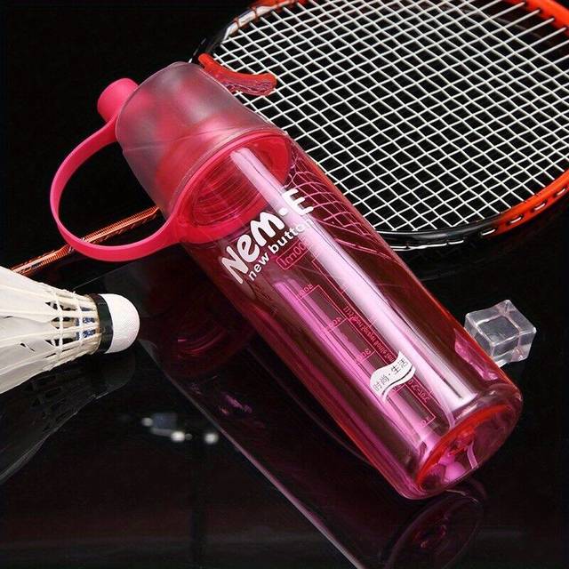 TEMU 600ml Leak-proof Spray Water Bottle - Drinking Water Bottle Sports Cup With Straw & Handle For Outdoor Activities, Fitness, Camping & Hiking - With Time Marker, Sports Water Bottle