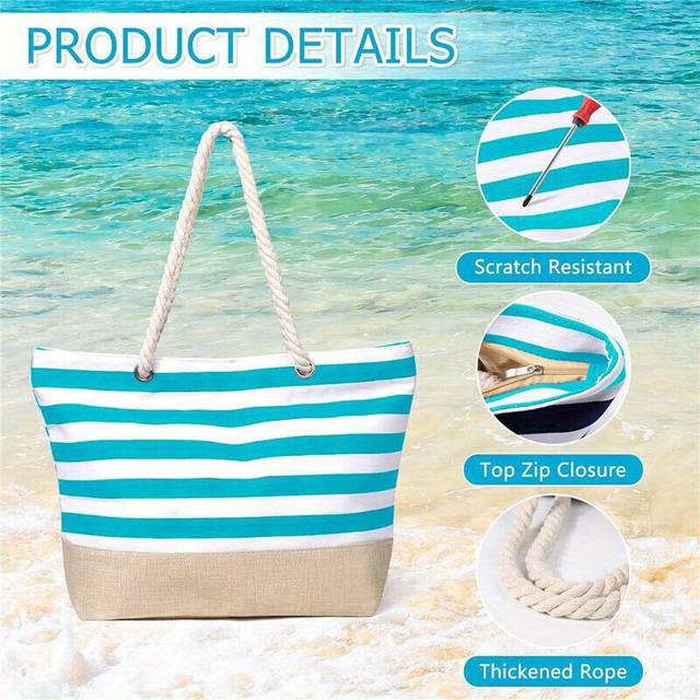 TEMU 1pc Extra Large Beach Beach Bag Extra Large Summer Beach Tote Bag With Zip And Rope Handle Beach Bags