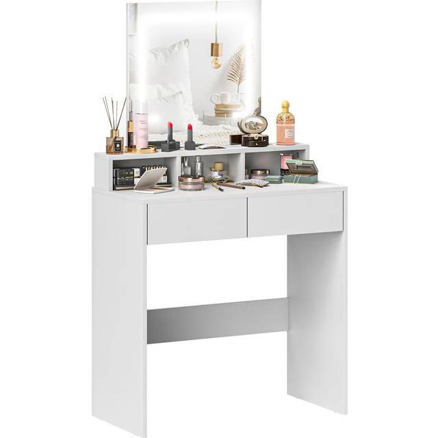 HOMCOM Dressing Table with Mirror, LED Lights, Drawers, for Bedroom, White