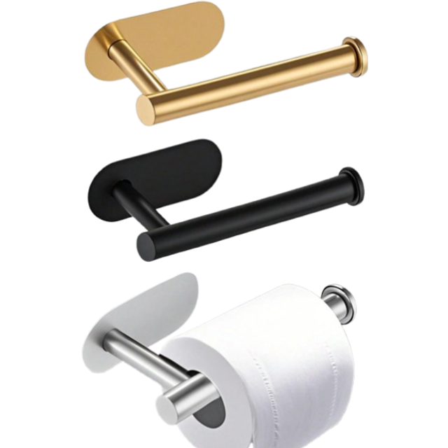 SHEIN 1pc Stainless Steel Wall-Mounted Toilet Paper Holder, Bathroom Tissue Roll Dispenser, No Drilling Required,Self-Adhesive Roll Paper Rack,Absorbent Nap