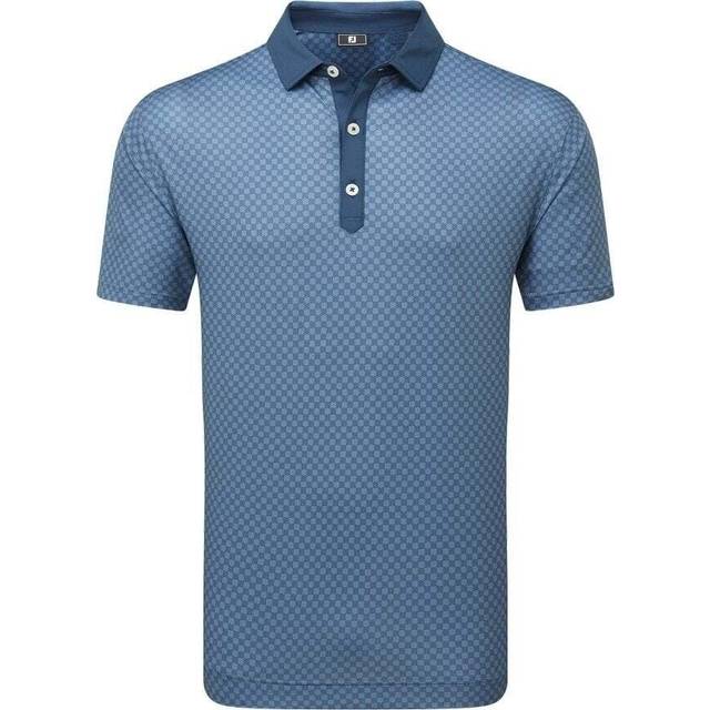 FootJoy Checker Print Lisle Golf Polo Shirt Dark Denim/White 34013 - Small
