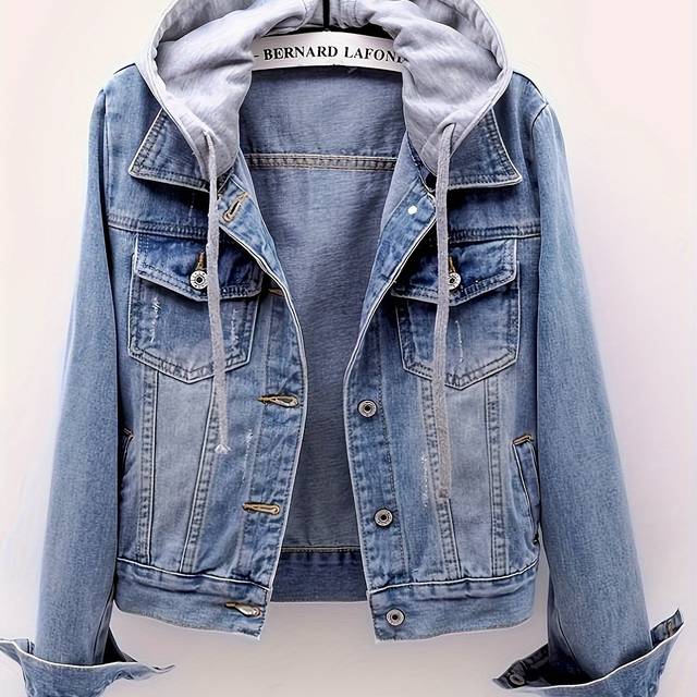 TEMU Women's Detachable Hoodie Denim Jacket Casual Hooded Buttons Long Sleeve Jean Jackets Coat With Pockets