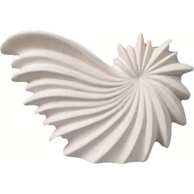 TEMU Contemporary Ceramic Vase With Shell Design, Nordic Style Artistic Decorative Flower Vase For Home Decor, Hydroponics & Floral Arrangements, Stripe Pattern, No Battery Needed - Gift