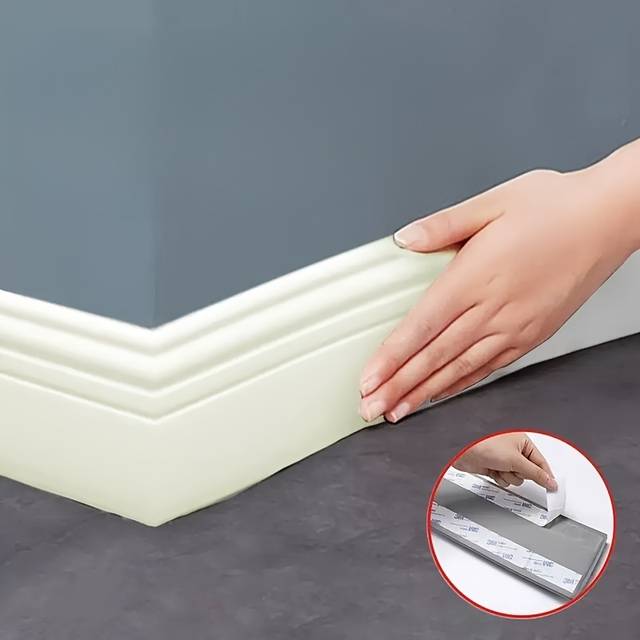 TEMU 78.74 Inch Self-adhesive Foam Skirting Wall Sticker- White And Red Pattern Skirting, Suitable For Tv Background, Floor Corners, And Ceiling Decoration, , Pvc Material