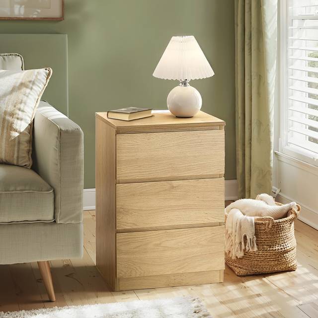 TEMU Nightstand With Charging Station, Bedside Table, Side End Table With 3 Drawers, 2 Ac Outlets, 2 Usb Ports, For Bedroom
