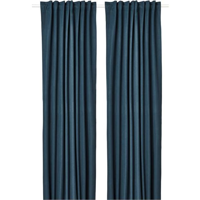 ROSENMANDEL rumsförmörkande gardiner, 1 par, mörkblå/med veckband, 135x250 cm