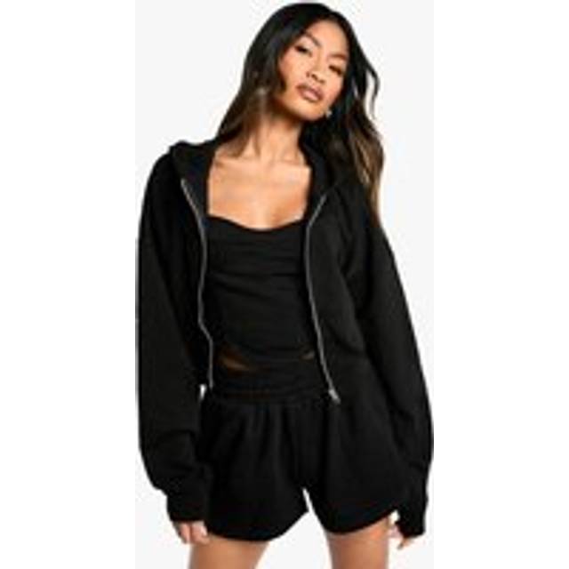 Womens 3 Piece Corset Top Zip Through Hooded Short Tracksuit - Black - Xl, Black