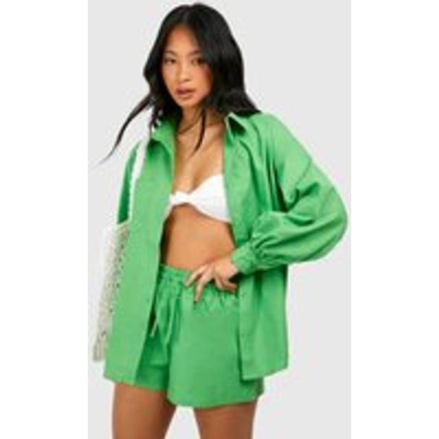 Womens Pettie Premium Linen Look Blend Beach Short - Green - 8