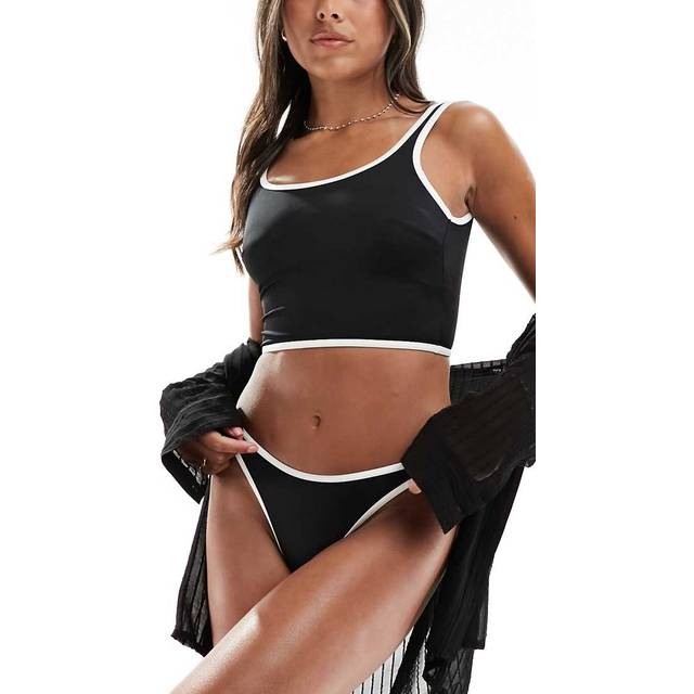ASOS DESIGN – Mixa och matcha – Svart bikiniunderdel i hipster-modell med kontrasterande kanter och hög benskärning-Flera