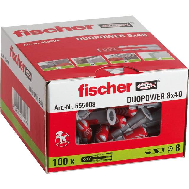 Fischer DuoPower Plastic Plugs 8 x 40mm - Pack of 100