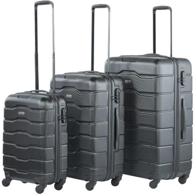 Luggage set of 3 abs black lightweight hard shell suitcases - 4 wheel | vonhaus