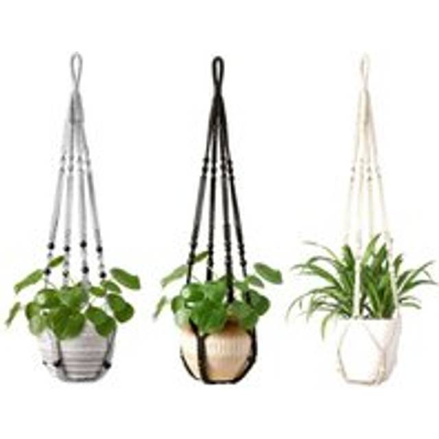 Tlily - Handmade Macrame Plant Hanger Indoor Hanging Planter Basket Woven Cotton Rope Flower Pot Crochet Holder Stand