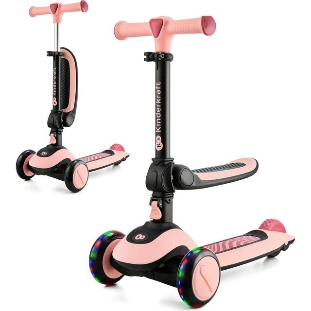Kinderkraft HALLEY, Sparkcykel 2-i-1, Skoter, Barnskoter, Löpcykel, Trehjulg, Kickbike, Höjdjusterbar, LED Hjul, Modern, Från 2 år till 50 kg, Rosa