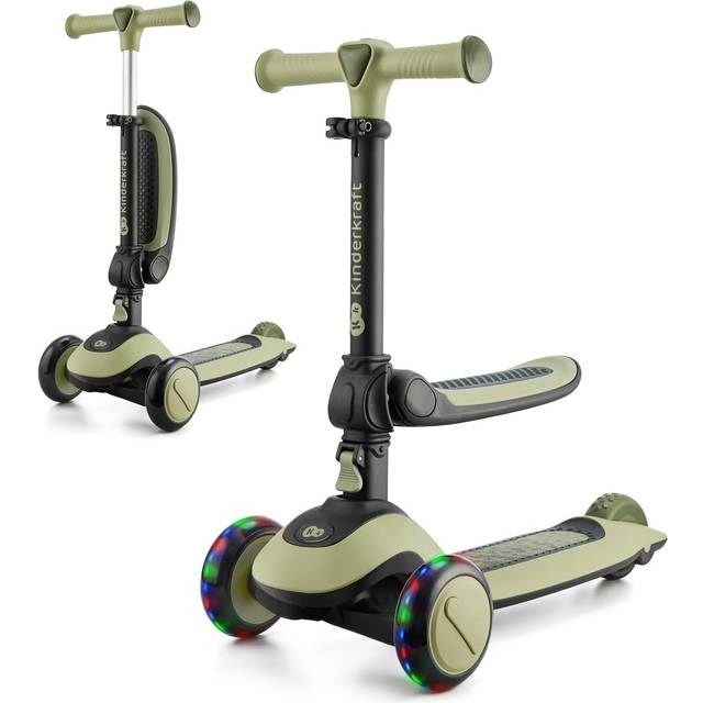 Kinderkraft HALLEY, Sparkcykel 2-i-1, Skoter, Barnskoter, Löpcykel, Trehjulg, Kickbike, Höjdjusterbar, LED Hjul, Modern, Från 2 år till 50 kg, Grön