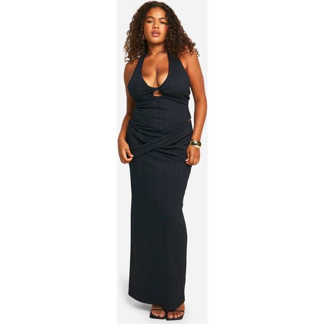 Womens Plus Twist Front Top & Skirt Co Ord - Black - 26, Black
