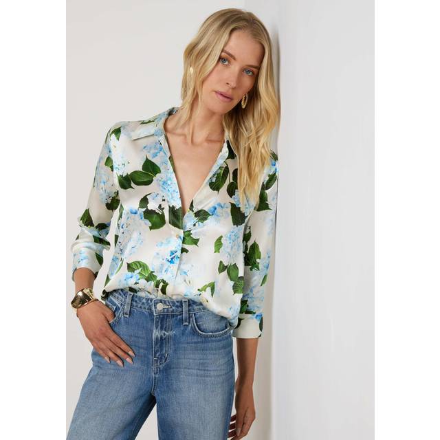 Dani Hydrangea Silk Blouse - IVORYLT BLUE LRG HYDRANGEA - Small