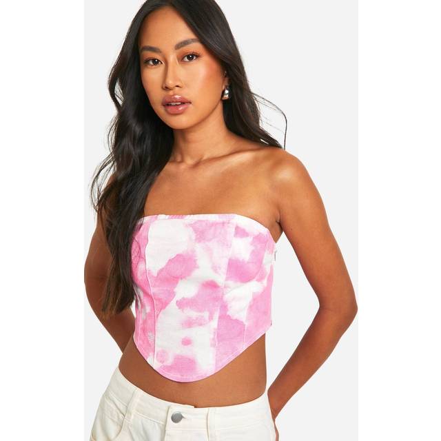 Womens Tie Dye Stretch Denim Bandeau Top - Pink - 12, Pink