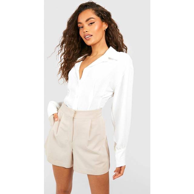 Womens Hammered Contour Seam Detail Fitted Shirt - Ivory - 16