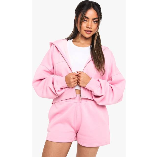 Womens Boxy Balloon Sleeve Oversized Zip Through Hoodie - Pink - Xl, Pink