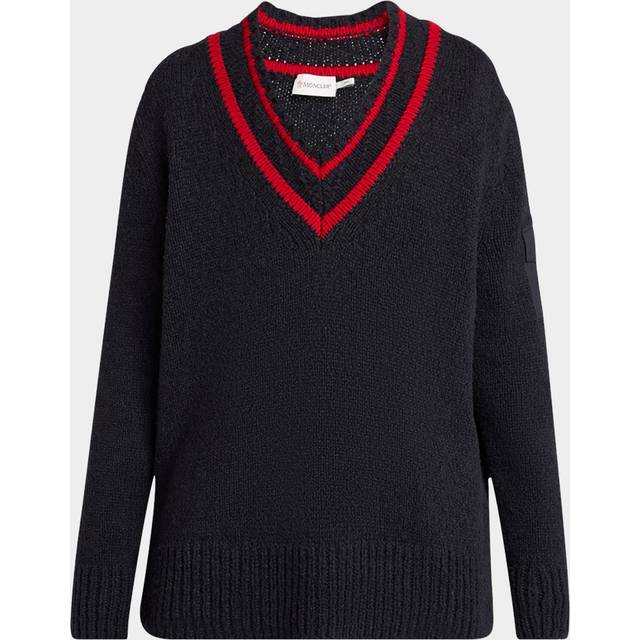 MONCLER COLLECTION Padded V-Neck Cotton & Wool Blend Jumper, Women, Blue, Size: L