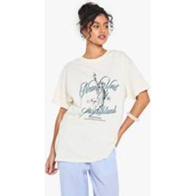 Womens New York Liberty Island Oversized Printed T-shirt - Cream - L