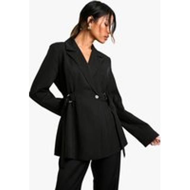 Womens Woven Tailored Oversized Buckle Detail Blazer - Black - 8, Black