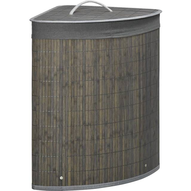 HOMCOM 55L Bamboo Corner Laundry Hamper Bamboo Laundry Basket 38x38x57cm Grey, Grey