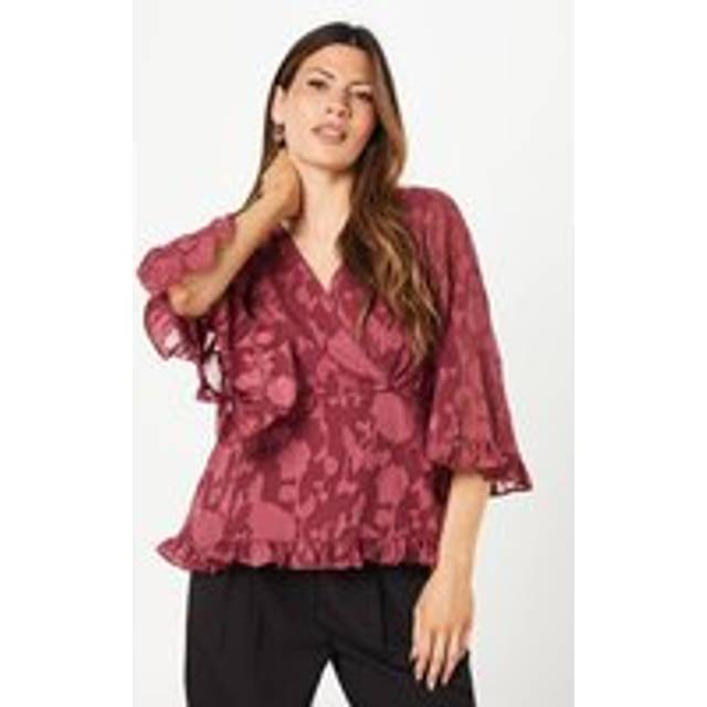 Womens Occasion Jacquard Ruffle Wrap Blouse - Rose - 18